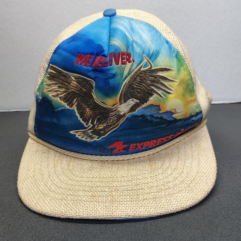 USPS Trucker Hat Tan 1987 Express Mail Eagle We Deliver Vintage Cap